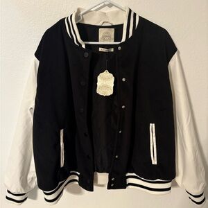 STOOSH Black‎ & White Varsity Bomber Jacket/ Coat **NWT** Women LG Free Shipping